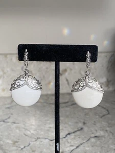 Dallas Prince Sterling Silver White Agate & White Topaz Bold Drop Earrings - Picture 1 of 12