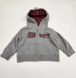 Carter’s Mommy’s Big Guy Grey Zip Up 6 Month Hoodie Buffalo Check Hood Lining - Picture 1 of 5
