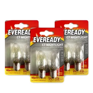 6 x EVEREADY E14 SPARE NIGHT LIGHT BULB 7W SES - 14mm LAMP 240V SCREW PYGMY - Picture 1 of 6