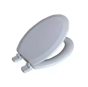 Elongated White Wood Toilet Seat Easy Clean - Picture 1 of 6