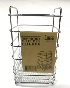 Silver Chrome Cutlery Holder Basket Kitchen Utensil Pot Drain Kitchen Organise - Picture 1 of 3
