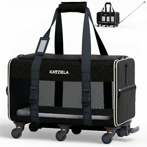 Katziela® Quilted Chariot Pet Carrier with Removable Wheels and Handle (Black)