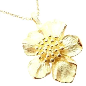Authentic! Vintage Tiffany & Co 18K Yellow Gold Dogwood Flower Pendant Necklace - Picture 1 of 12