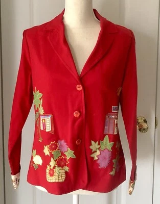Hearts of Palm Size S Red Jacket Blazer Fall Whimsical Cottage Grandma Core - Image 1 of 4