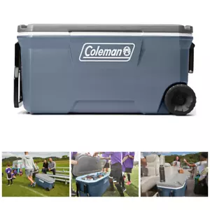 100QT Hieleras Plasticas Con Ruedas Para Fiestas Playa Camping Enfriador Cerveza - Picture 1 of 15