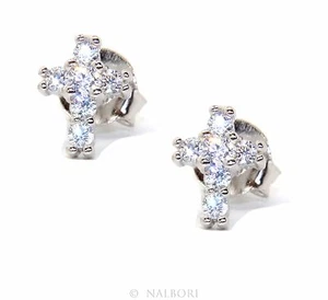 orecchini tutto argento 925 croce piccola zirconi bianchi brillanti uomo donna - Foto 1 di 5