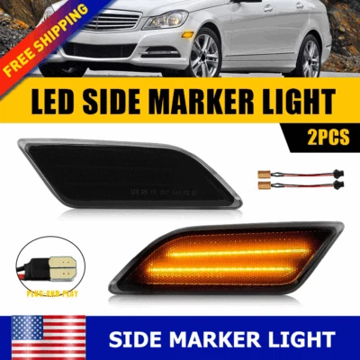 Front Side Bumper Amber LED Marker Lights For 12-14 Mercedes Benz C250 C300 C350 - Image 1 of 4