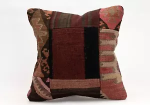 Patchwork Kilim Pillow, 16”x16”, Turkish Handmade Pillow, Decorative Sofa Pillow - Picture 1 of 4