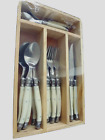 24 Piece Laguiole Bee Design Cream White Cutlery Set - Classy Set In Wooden Box