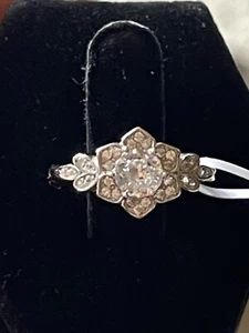 Sterling Silber 925 Blume Zirkonia Ring Größe 5 - Bild 1 von 16