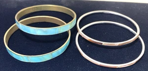 4 bracciali da polso vintage abalone intarsiati tono oro e argento - Foto 1 di 3