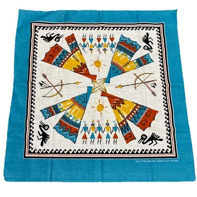 Vintage Southwestern Handkerchief Bandana Native American Aztec Made In  USA 22” - Image 1 of 4