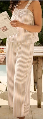 Conjunto de camiseta sin mangas y pantalón con cordón Lake Hamptons beige arenisca toldo rayas talla S Foto 1 de 4