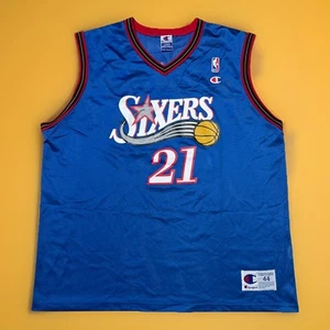 NWOTS VTG 90s Champion Philadelphia 76ers Larry Hughes #21 Blue Jersey SZ 44 L - Picture 1 of 16