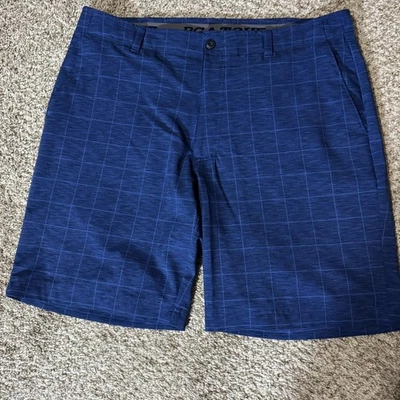Pantalones Cortos PGA Tour Para Hombre 36 Azul Rejilla Cuadros Golf Elastizados Rendimiento Frente Plano Foto 1 de 4