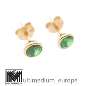 585 Gelbgold Ohrstecker Ohrringe Smaragd Paste Strass Grün 14ct gold earrings - Bild 1 von 6
