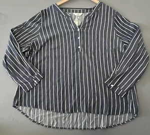 Agnes Orinda Women's Plus Size 4XL Shirt Button Up 3/4 Sleeve Blouse V Neck Blue - Picture 1 of 10