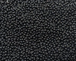 Vintage Glass Seed Beads Czech Opaque Jet Black 11/0 38 Grams Loose - Picture 1 of 4