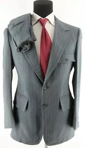 Traje de hombre años 70 discoteca gris azul lana a rayas a medida frente plano talla 38/40 - Imagen 1 de 10