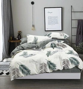 Evergreen Print 100% Cotton Bedding Set: 3pc or 5pc Duvet Cover Set All Sizes - Picture 1 of 1