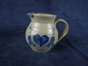 Vintage 2002 Rowe Pottery USA Indigo Heart Salt Glazed Hand Thrown Pitcher Cream - Picture 1 of 6