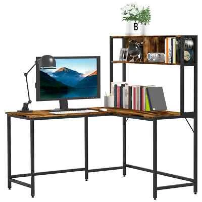 Industrial L-Shaped Reversible Desk With Hutch Computer Desk Home Office Table - Image 1 of 4