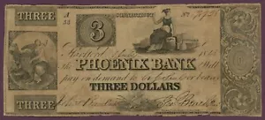 1848 Phoenix Bank, Hartford, Connecticut $3 Note No.17728 195-515 (60295) - Picture 1 of 2