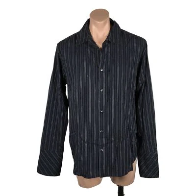 Camisa de vestir Calvin Klein negra blanca azul L/S con cuello abotonado para hombre talla L Foto 1 de 4