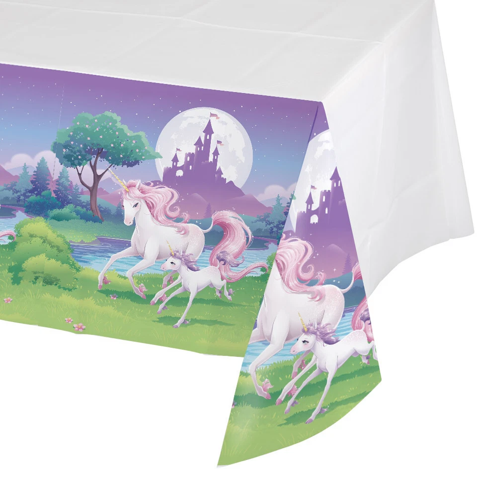 Unicorn Fantasy Party Supplies Plastic Tablecover Girl Birthday Purple Tableware - Image 1 of 1