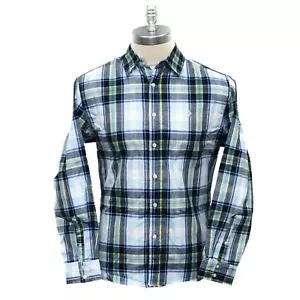 Twill Woven Plaid Button-Down Classic Blue White Green XXL Dress Shirt for Men - Picture 1 of 6