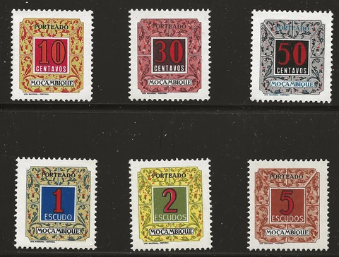 Mozambique Scott #J51-56, Singles 1952 Complete Set FVF MNH Cover