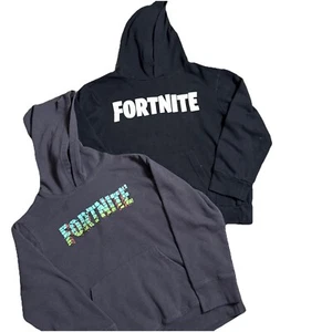 Lot of 2 Fortnite Pullover Hoodie Sweatshirts Boy's Large 8-10 Grey Black Logo - Picture 1 of 18