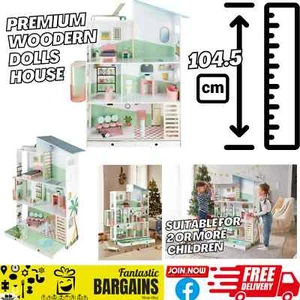 Playtive Barbie Holz Premium Puppenhaus 15 Stück Möbel 3 Etagen 108cm - Bild 1 von 13