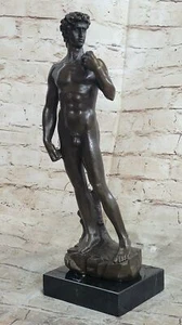 Signed Michelangelo Famous David Nude Male Bronze Art Deco Figurine Sculpture NR - Picture 1 of 7