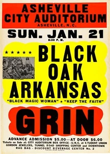 1973 BLACK OAK ARKANSAS & GRIN Ashville NC 13 x 17 Reproduction Concert Poster - Picture 1 of 1