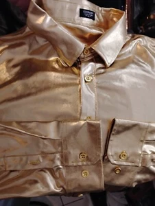 COOFANDY Sz XL Long Sleeve Button Front Gold llame (metallic) Shirt - Picture 1 of 3