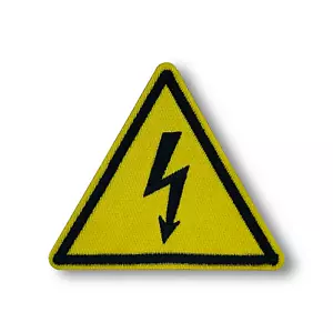 Electricity Warning Sign Patch | Iron-On & Sew-On Patch - Picture 1 of 2