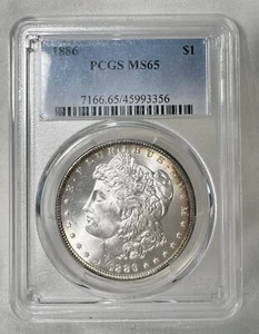 1886 PCGS MS65 Toned Morgan Dollar Rim Rainbow Toning Obverse, Lustrous Reverse! - Picture 1 of 4