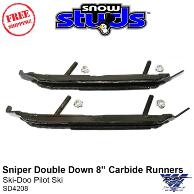 SnowStuds Sniper Double Down 8" Carbide Runners Ski-Doo Pilot Ski - SD4208 - Image 1 of 2
