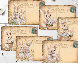 Blumenhasen Ostern Postkarten Vintage Tatty Style mit/ohne Umschläge - Bild 1 von 4