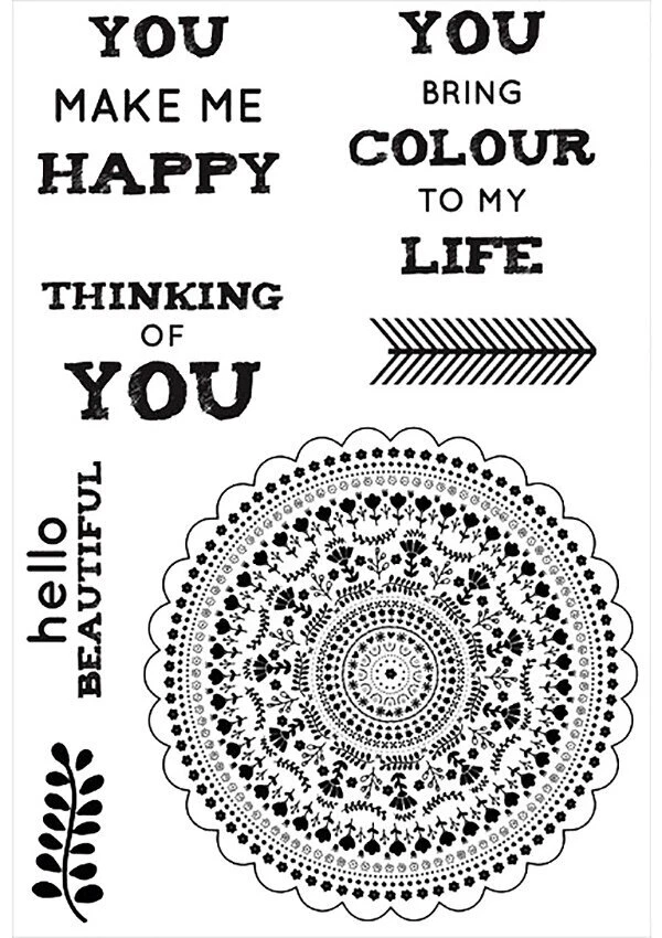 Kaisercraft, estampillas transparentes, mandala, me haces feliz, doily, fiesta, hola Foto 1 de 1