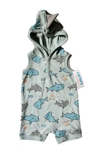 NWT Baby Boy's Blue Print Shark Fin Romper - Just One You - Carter's 9 Months  - Picture 1 of 8