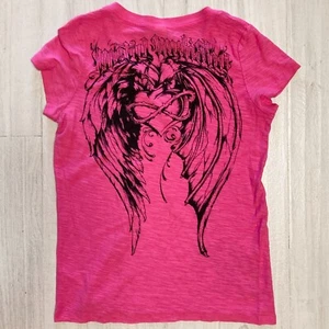 Vtg 90s Y2K baby doll graphic tee shirt heart wings grunge tattoo biker Ed Hardy - Picture 1 of 5