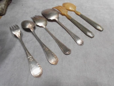 3 sets SERVICES de TABLE à SALADE Vintage métal argenté : 6 couverts - Photo 1/4