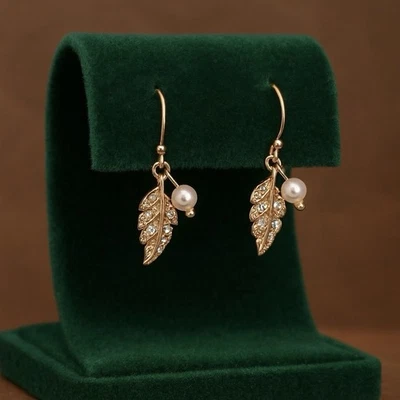 Anthropologie Leaf Flower Earrings Pearl White Dainty 14k Boho Mosaic VTG Berry - Image 1 of 4