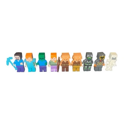Lego Minecraft Minifigura Lote de 8 Steve, Alex, Zombi, Esqueleto, Piglins Foto 1 de 4