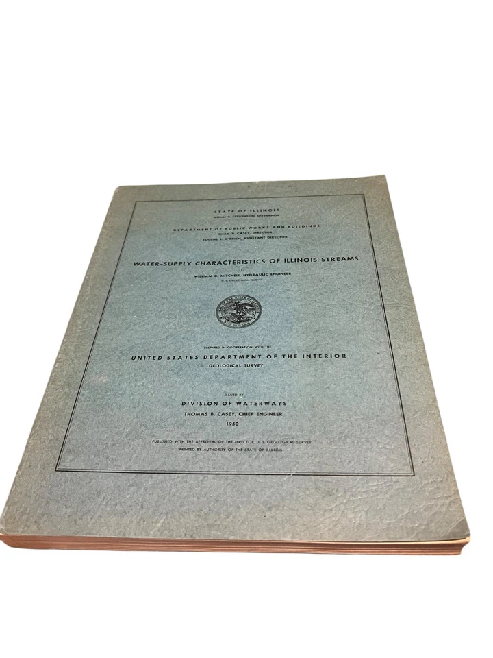 WATER-SUPPLY CHARACTERISTICS OF ILLINOIS STREAMS 1950 (U.S.G.S.) VG+ Cond - PB - Image 1 of 4