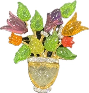 VTg Joseph Cleary Fruit Salad Molded Glass Flower Lucite Bouquet Brooch - Picture 1 of 2