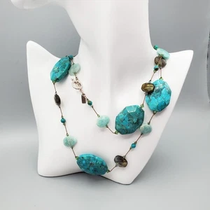 CHUNKY Turquoise Margo Morrison 36” Long Necklace Sterling Toggle Clasp - Picture 1 of 8