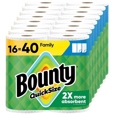 Toallas de papel Bounty tamaño rápido, blancas, 16 rollos familiares = 40 rollos regulares Foto 1 de 4